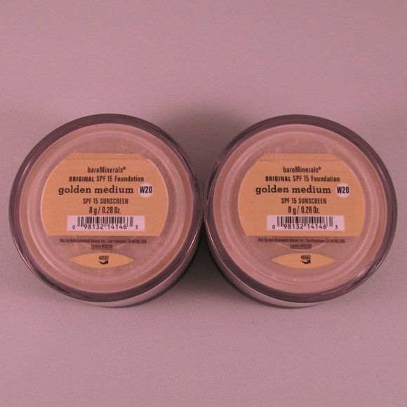 #NWT bareMinerals SPF15 Original Foundation Golden Medium W20 8g/0.28oz Lot of 2 - Picture 1 of 2
